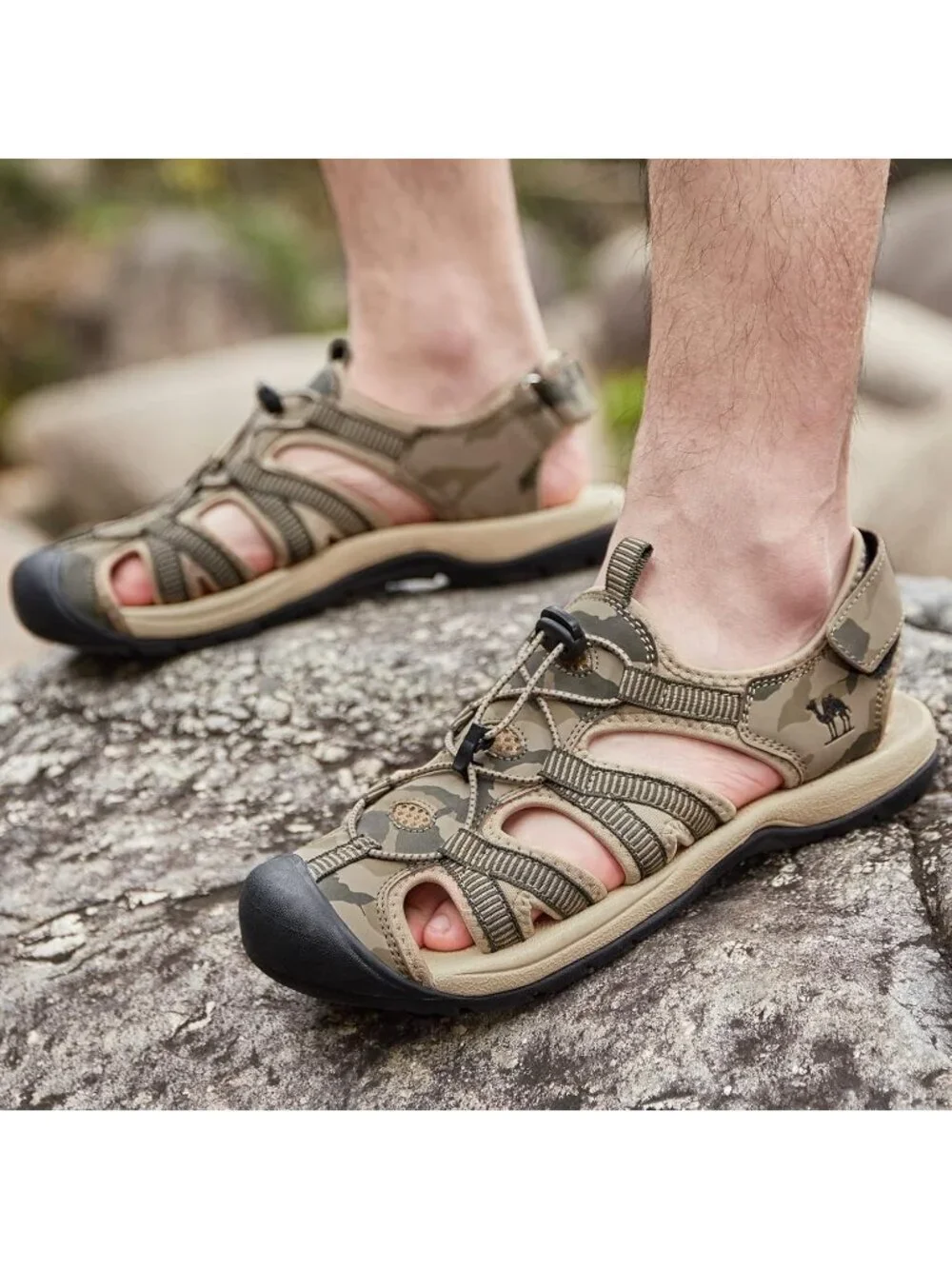 Men's Green Closed Toe Outdoor Beach Hiking Rubber Waterproof Sport Sandals